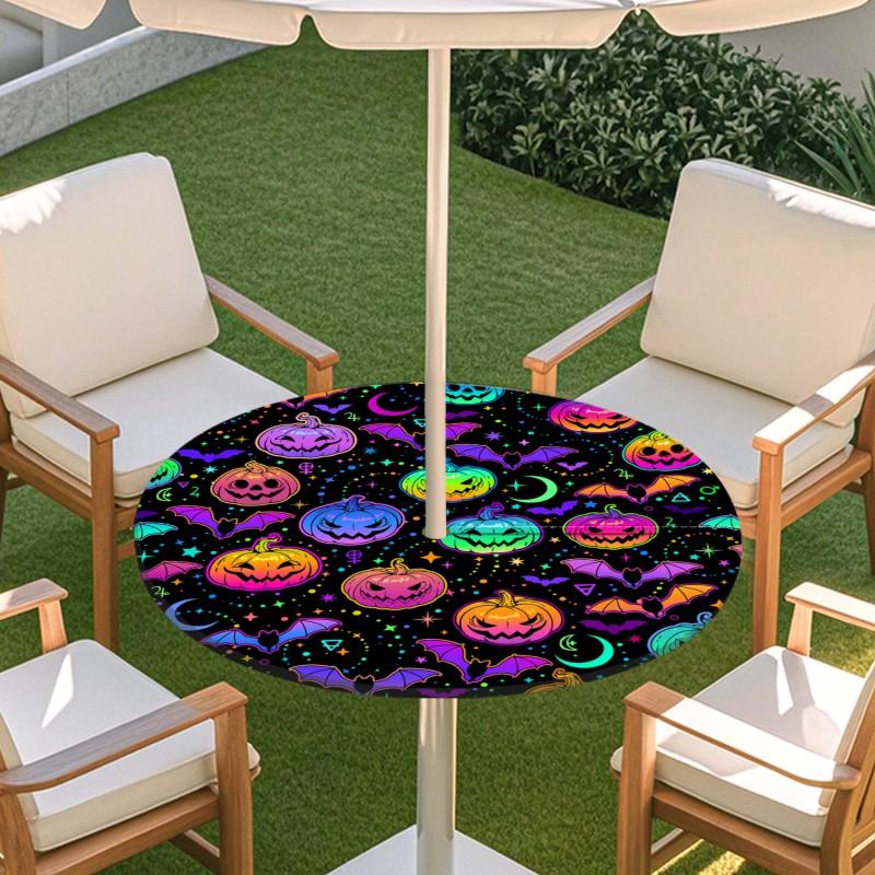 Outdoor Round Table Cover With Umbrella Hole Waterproof Elastic Edge Patio Garden Deck