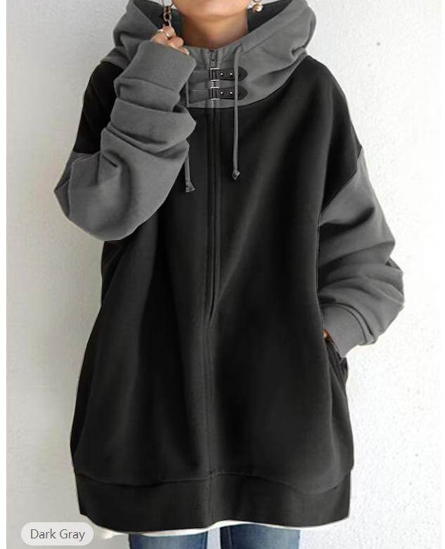 Men s Casual Zip-Up Hoodie with Leather Strap Details Light Coffee and Sleeve Contrast S 2177₽