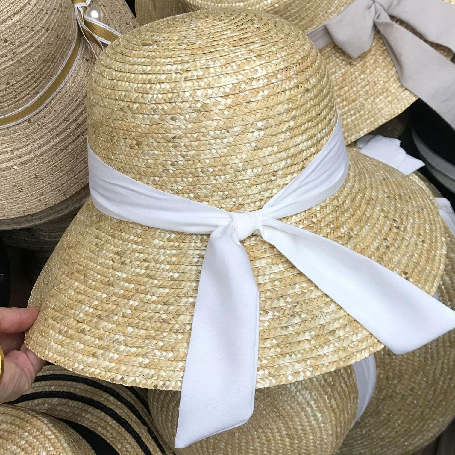 

Ribbon Sunscreen Beach Hat Elegant Travel Ladies Big Eaves Straw Straw Hat Seaside Holiday Fisherman Basin Hat Adult average size чорний