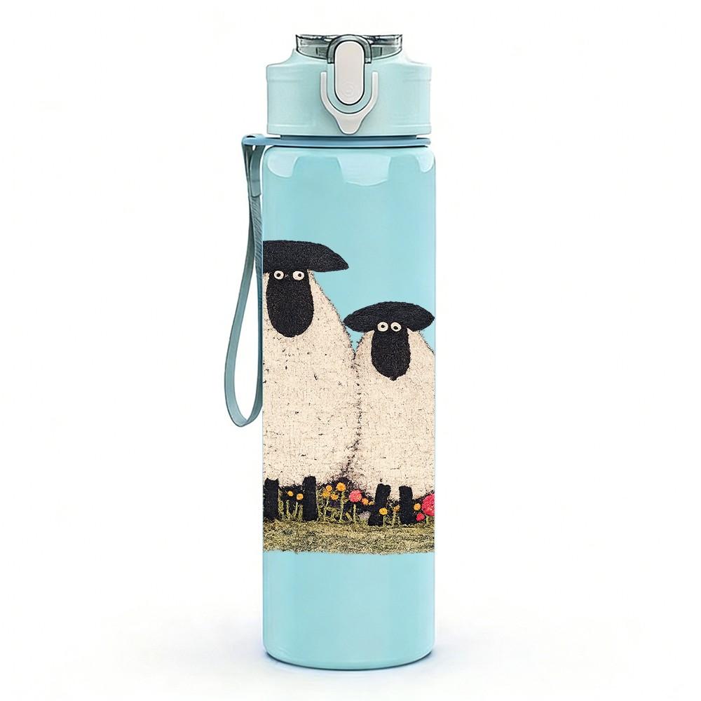 1 ud. Linda Oveja Cordero Animal de Granja Estampado 750ml Color Plástico Botella de Agua Deportiva A prueba de Fugas Tapa con Pitorro abatible Adecuada para Deportes Oficina Uso en Casa