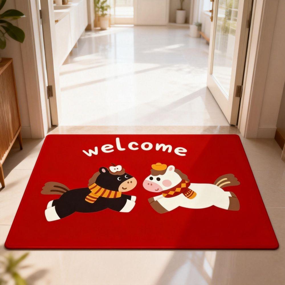 New Horse Pattern New Year Door Mat Red Bath Mat Non-slip Water Absorption Foot Mat Home Decorations
