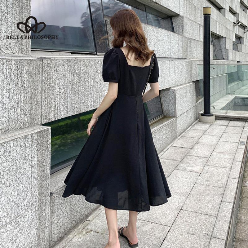 Robe noire simple pour femme, nouvelle robe longue élégante à col