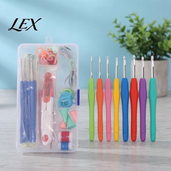 Crochet Set for Adults Metal Hooks Set, Includes Yarn Needles Stitch Markers Tape Measure, with Essentials Projects Storage Case, Soft Rubber