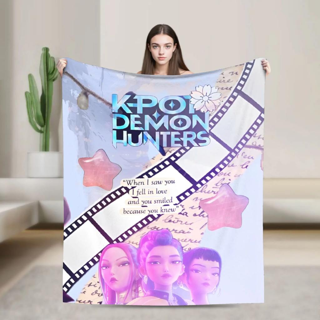 Kpop Demons Huntrix Hunters Flannel Throw Blanket Rumi Mira Joey Creative Bedspread Rug xcm Soft Cozy