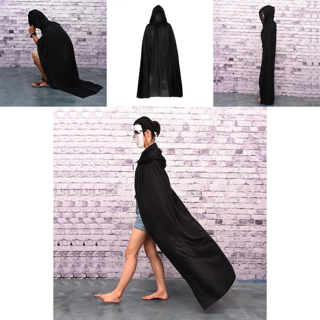Halloween Cloak Cosplay Grim Reaper Vampire Witch Wizard Robe Party Adult Children Hooded Black Cloak Cape