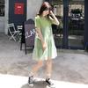 Summer 2023 Korean-Style Maternity Patchwork Dress – Loose Fit, Fresh, Sweet, and Fairy-Themed with Short Sleeves.