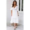 Weißes Damenkleid Sommer V-Spitze Ausgestellte Ärmel Elegant A-Linie Kurze Kleider für Damen Mode Lässig Locker Urlaub Strand Büro Damenkleid