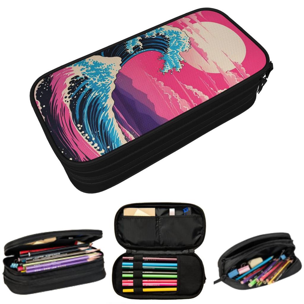 Cute Ocean Waves And Sunset Pencil Case for Studen School Pen Box Pencil Bag Stationery Supplies Pen Holder Bag