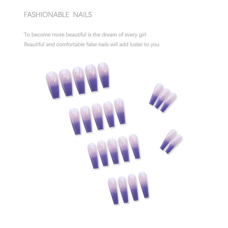 Artificial Nails Translucent Blue and Purple Gradient Wearable Fake Nails Manicure Patches