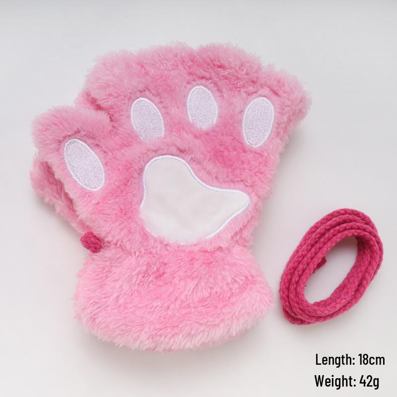 Niedliche Cartoon-Kätzchen Damen Fingerlose Winterhandschuhe - Fleecegefüttert Bärenpfoten-Design