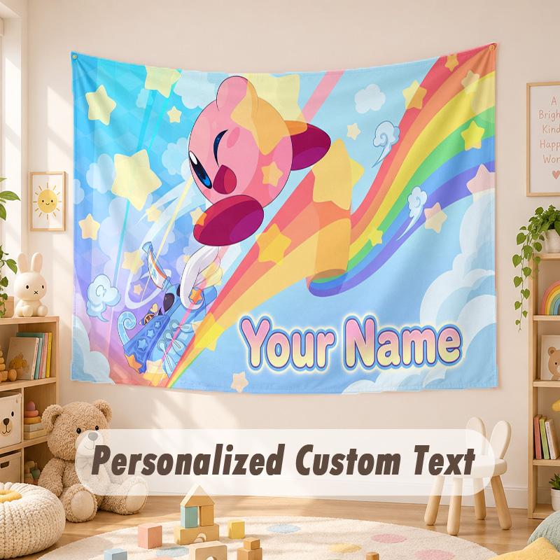 Arazzo Personalizzato con Testo e Nome, Appeso da Parete Kirby Stile Boho, Arazzo Decorativo per Sfondo Stanza