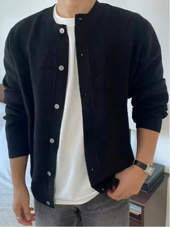 Men's Korean Style Knit Cardigan - Autumn/Winter Casual Loose Sweater, Round Neck, Trendy and Simple.