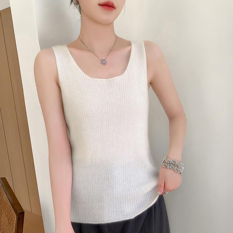 Autumn/Winter Seamless U-Neck Spaghetti Strap Knit Tank Top