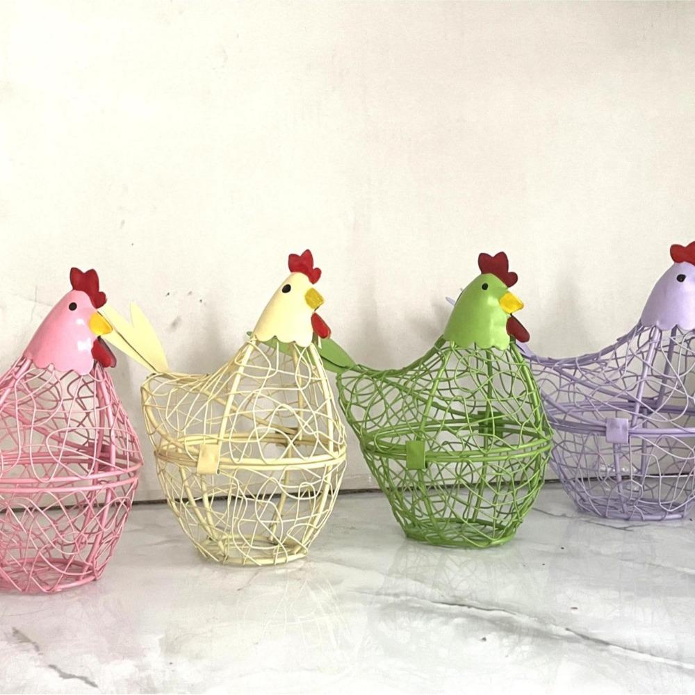 Iron Wire Easter Eggs Storage Containers Farmhouse Style Egg Holder Hen Shape Egg Baskets Fruit