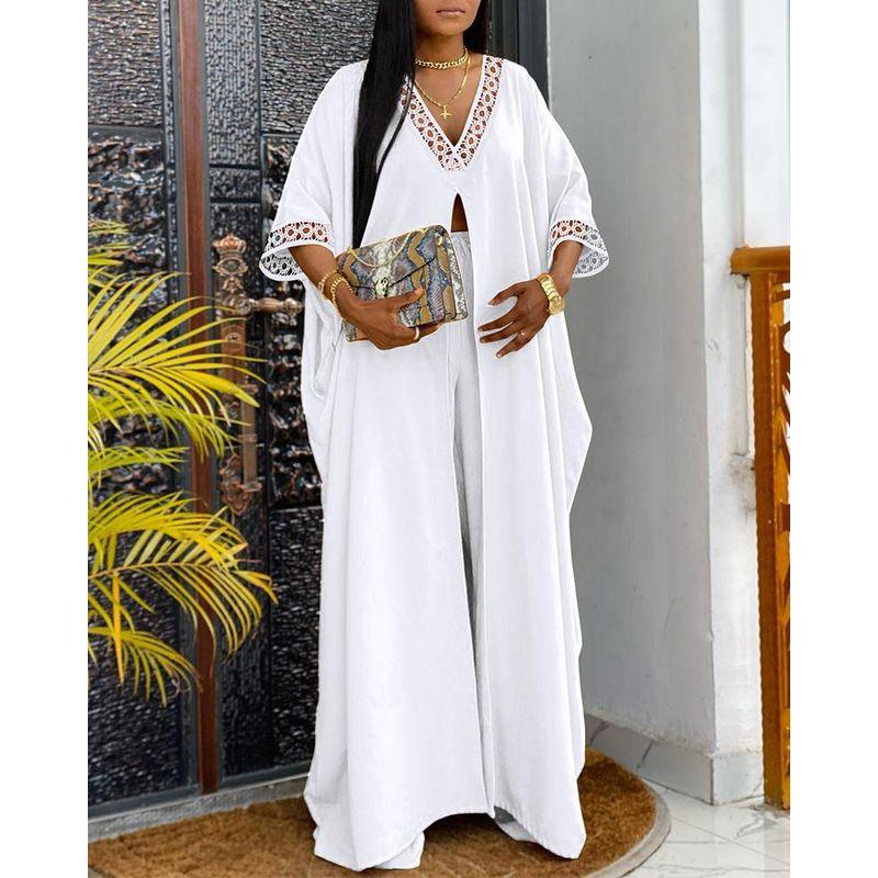 

Casual Loose Lace Patchwork Suit Fashion Casual Loose Hollow Lace Patchwork Set White XL