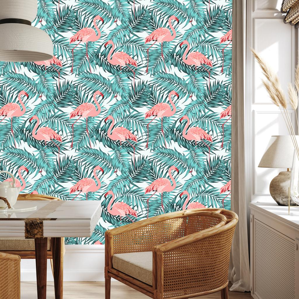 Leaves with flamingos wallpaper for living room and bedroom 50x1000