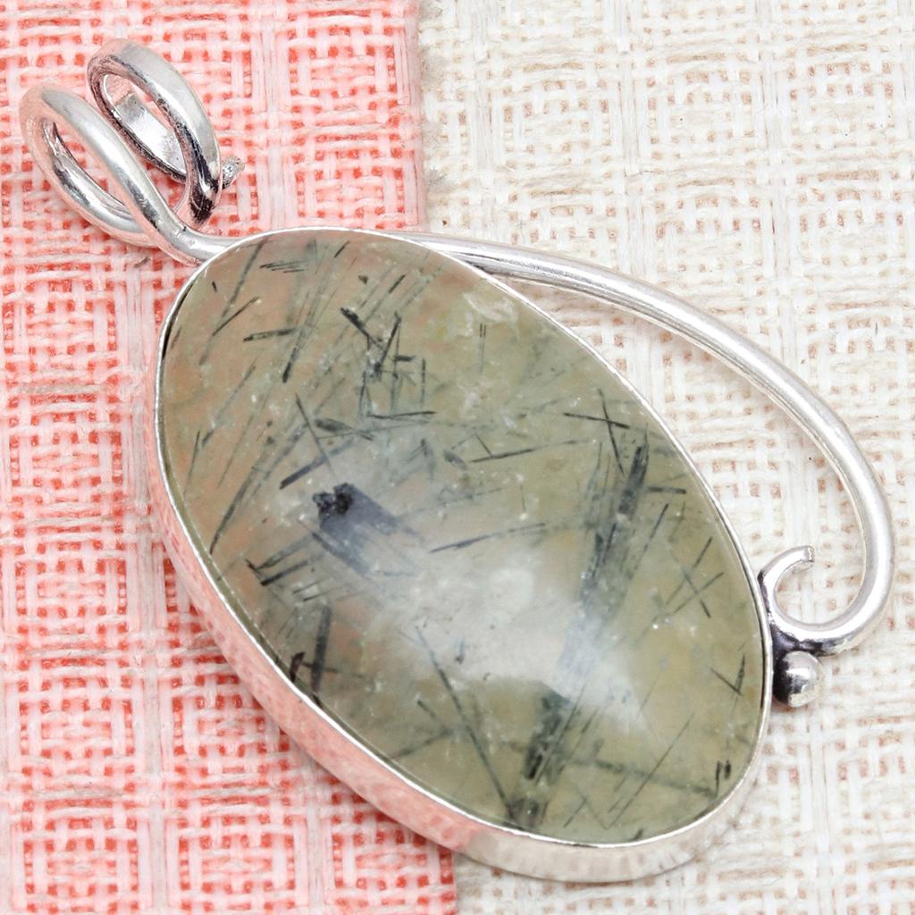 Prehnite Cabochon Gemstone Handmade Women's Unisex Silver Jewelry Pendant 2