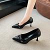 Rivets Metal Buckle High Heels Summer New Pointed Head Shallow Mouth Set Foot Anti-slip Wear-resistant Single Shoes