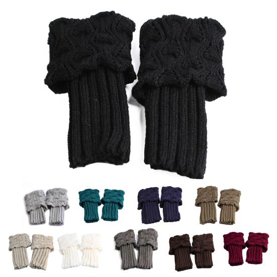 1 Pair Winter Women Cuffed Crochet Boot Cuffs Socks Knit Toppers Elastic Leg Warmers