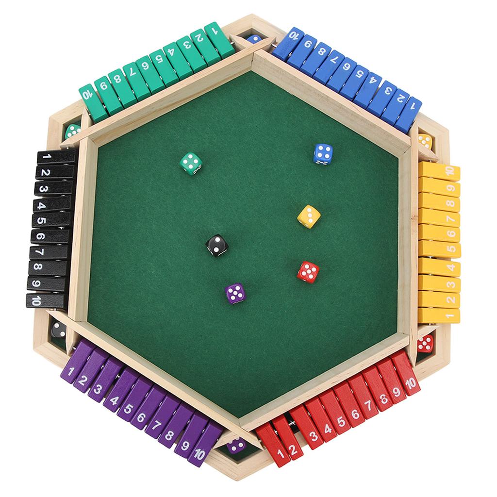 Shut The Box Gra w Kości 6 Graczy 6 Kolorowych Stron Drewniana Stolikowa Gra Shut The Box z 12 Kośćmi
