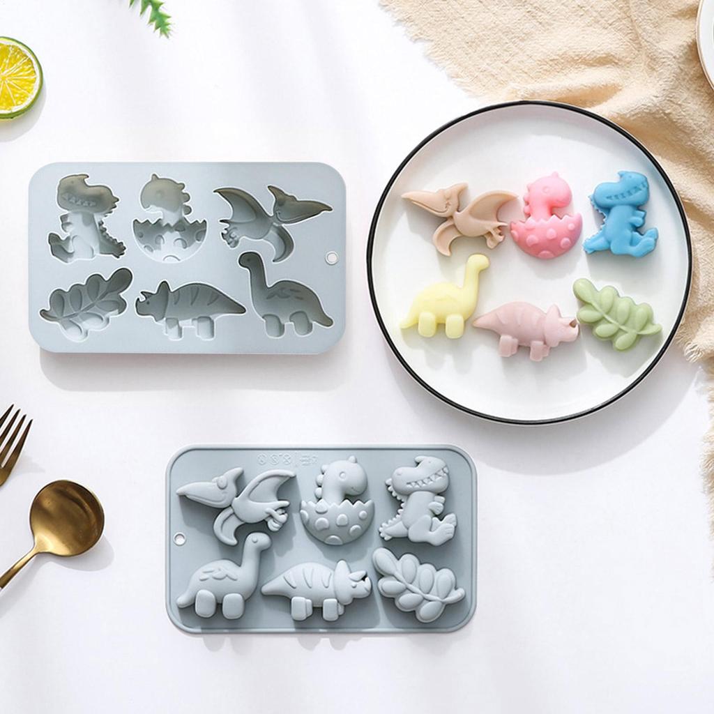 Silicone 6 Cavities Dinosaur Jello Molds for Chocolate Dinosaur Soap Molds odorless multi-purpose for Baking Dessert Decoration