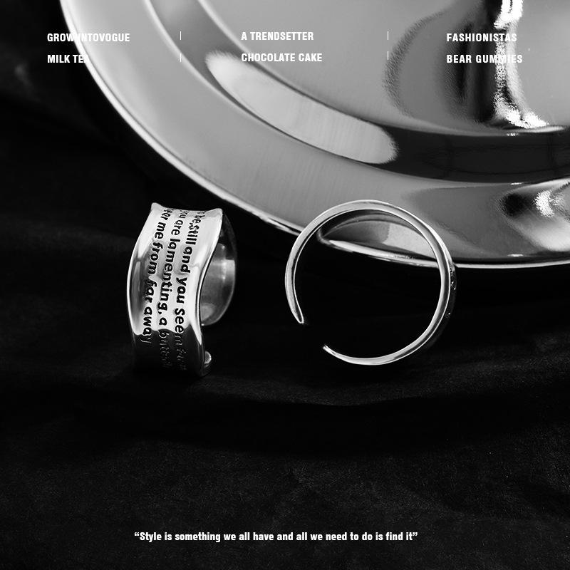 BFCLUB Silver Color Irregular Letters Open Rings For Women Female Simple Retro Style Handmade Fine Jewelry Bijoux Birthday