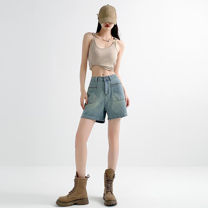 Black American Denim Shorts for Women In Summer New High-waist Loose A-line Slimming and Fat Mm Large-size Wide-leg Pants