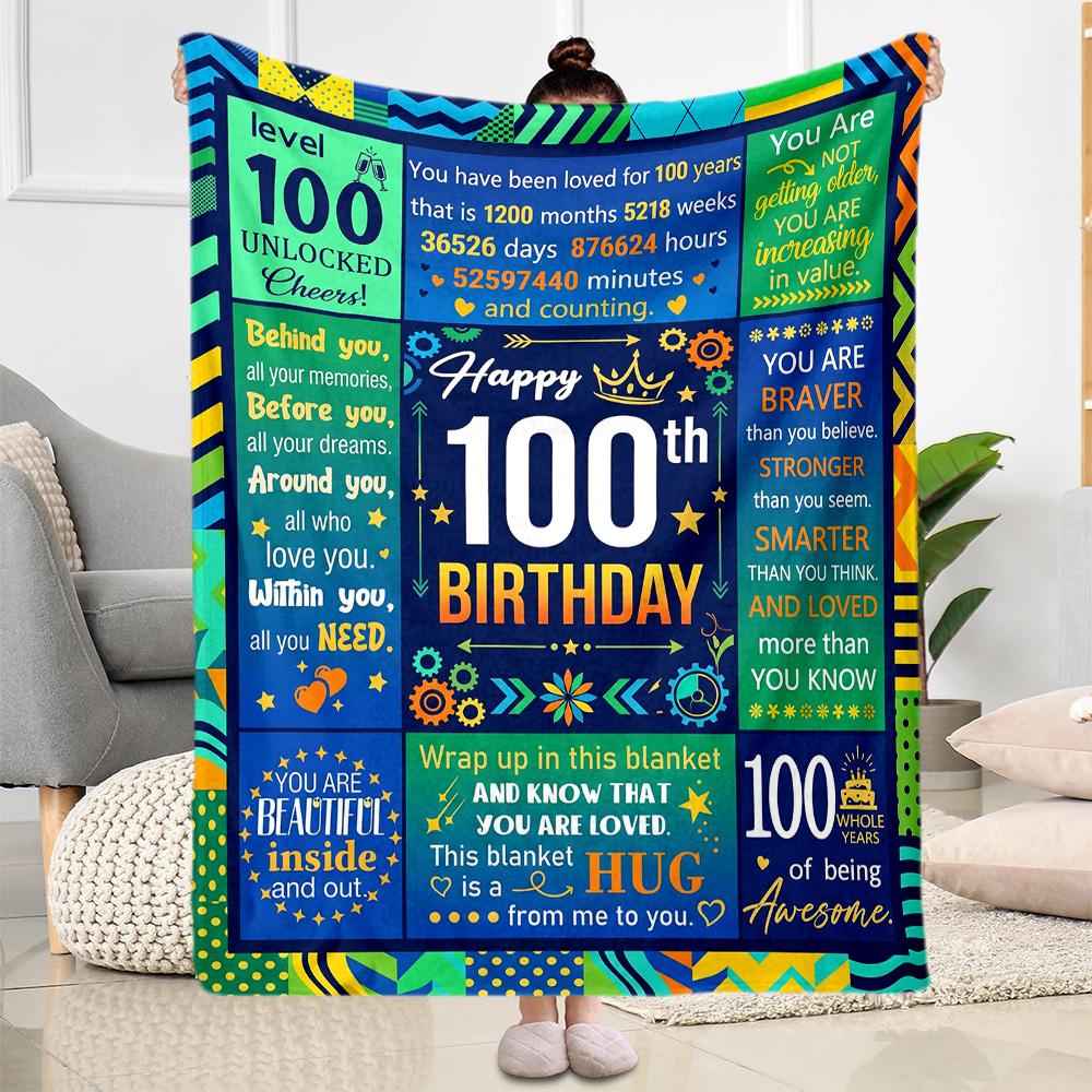 Vintage 100th Birthday Celebration Blanket Comfortable Suitable for Office Chair Picnics All-Season Use Stylish Decor