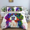 Watercolor Dog Bedding Set Cute Happy Colorful Puppy Duvet Cover Cartoon Bedding Decoration Queen for Women Children Girls Gift