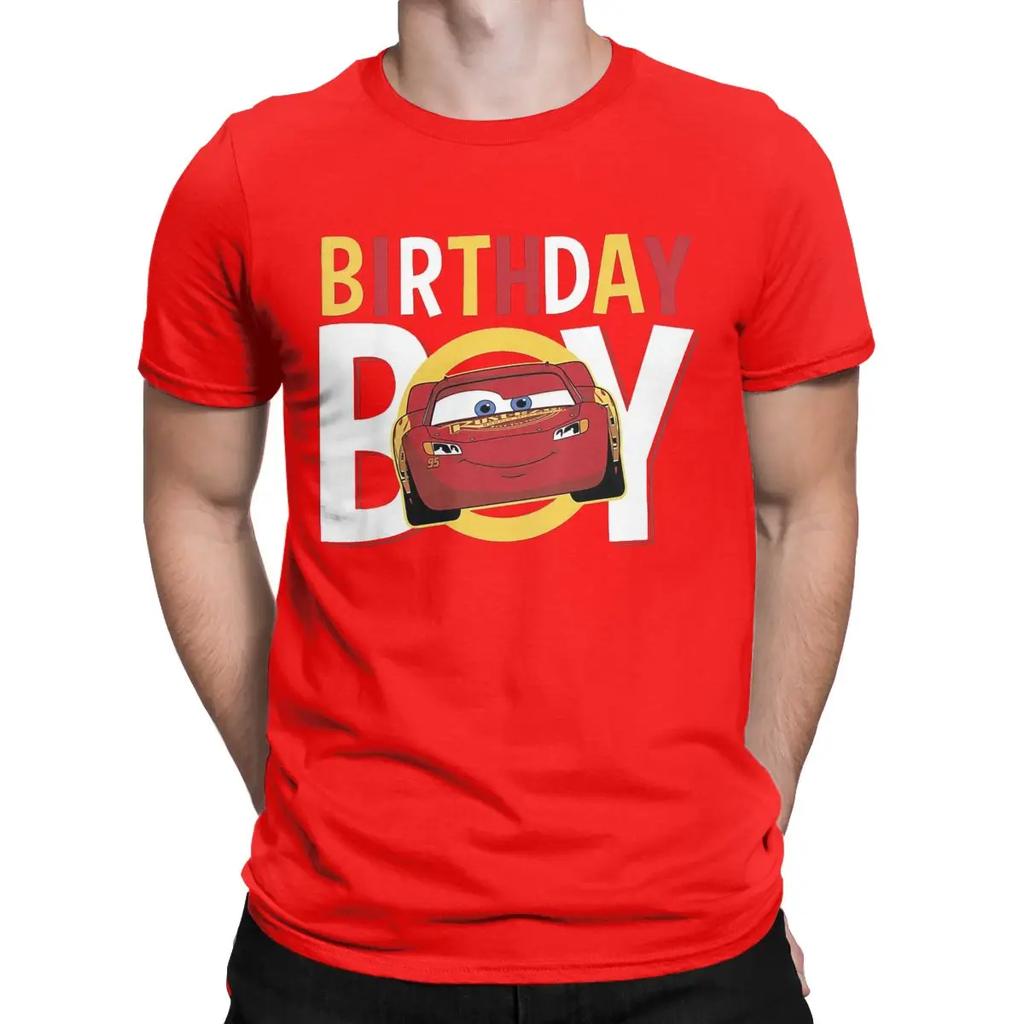 Pixar Cars Birthday Boy Lightning McQueen Men T Shirt Vintage Tee Shirt Short Sleeve Crew Neck T-Shirts 100% Cotton Idea Tops