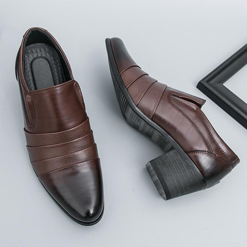 New Fashion Men's Pointed Black Brown Business Height Increasing Formal Shoes Male Wedding Prom Homecoming Flats Zapatos Hombre