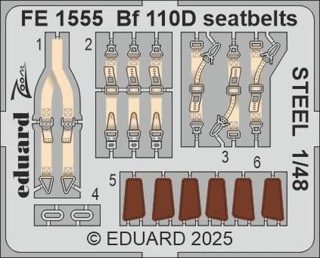 Eduard 1/48 Bf110D Stainless Steel Seatbelt (for Eduard) Plastic Model Parts EDUFE1555 (Airplane)