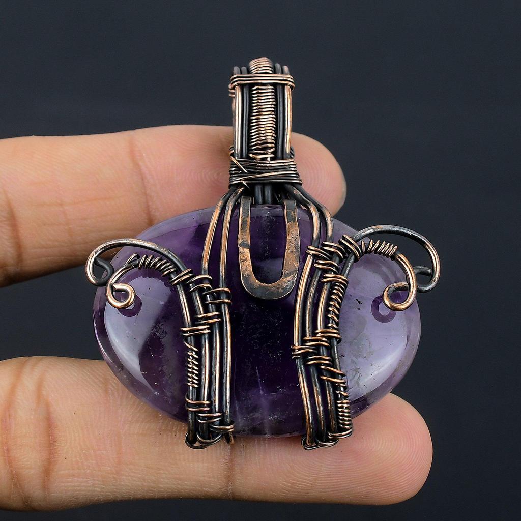 Amethyst Pendant Gemstone Jewelry, 999 Copper Wire Wrapped Pendant, Gift For Women Handmade Pendant