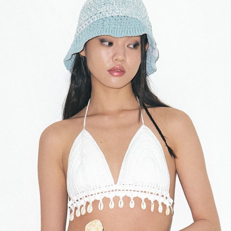 Poesiedame RING STRICK BUCKET HAT IN BLUE MIST