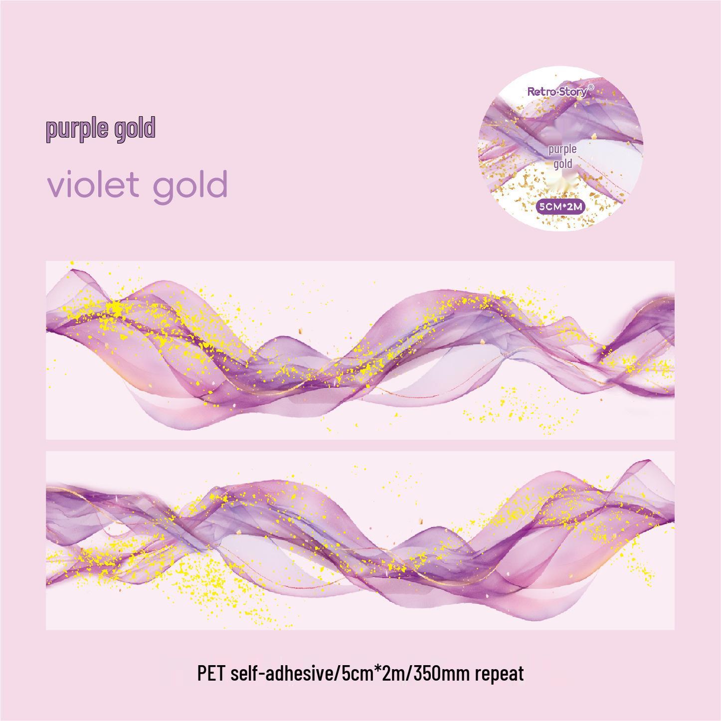 Retro Story PET Adhesive Tape - Flowing Gold Series, 6 Styles, Hot Stamping Color Theme.