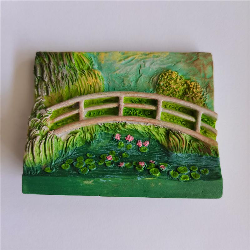 

Hand-Painted 3D Resin Magnets: Van Gogh, Monet s Bridge, The Little Prince, Woman Pouring Milk 7*5 cm