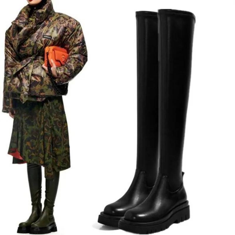 Stivali Alti da Donna 2026 Autunno Nuovo Stile Stivali Elastici Europei e Americani Taglia Grande Stivali Alti Torta Spugnosa Donna