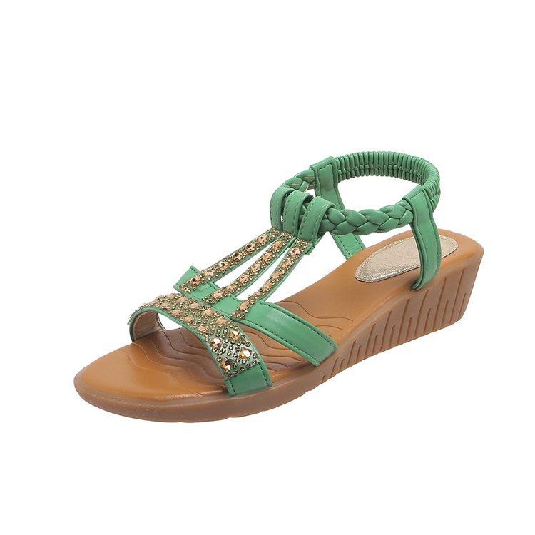 Fashion Women Wedge Sandals Summer Bohemia Rhinestones Casual Platform Middle Heel Sandals Female Peep Toe Outdoor Beach Sandales Shoe