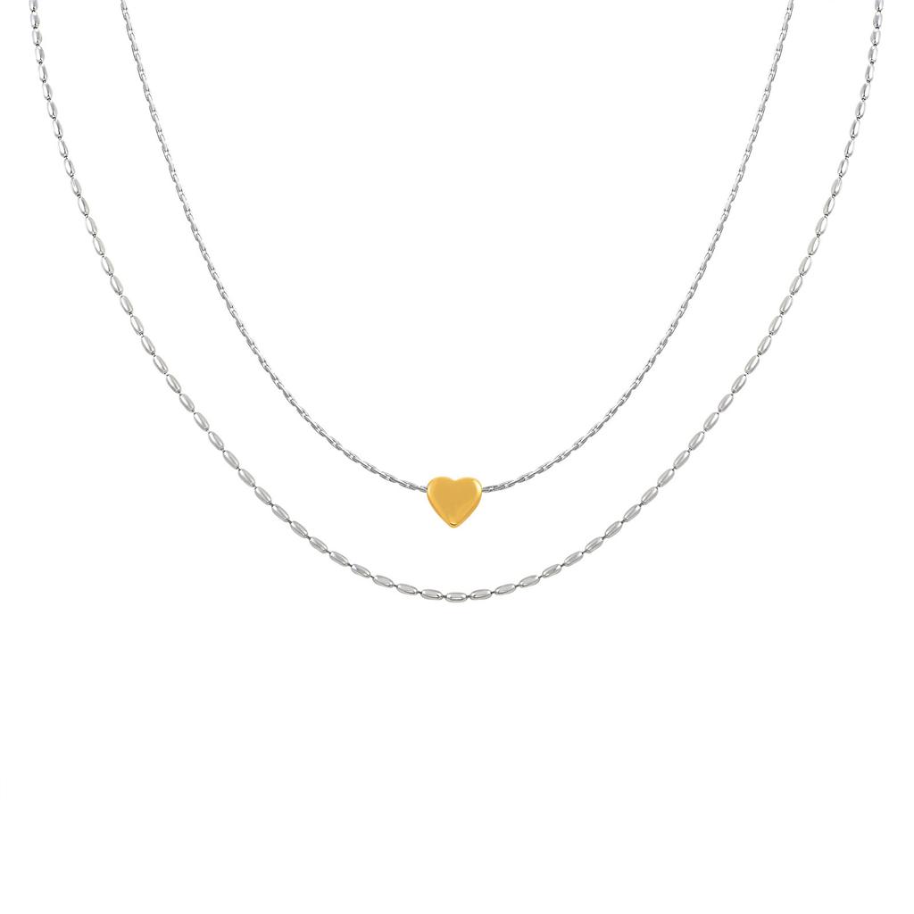 Schmuck Edelstahl Herz Doppellagig Gestapeltes Halsketten Electric Gold Damenmode Accessoires 2056