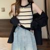 Color Blocking Women's Striped Knitted Camisole Vest Summer French Chic Sleeveless Top Base Layer