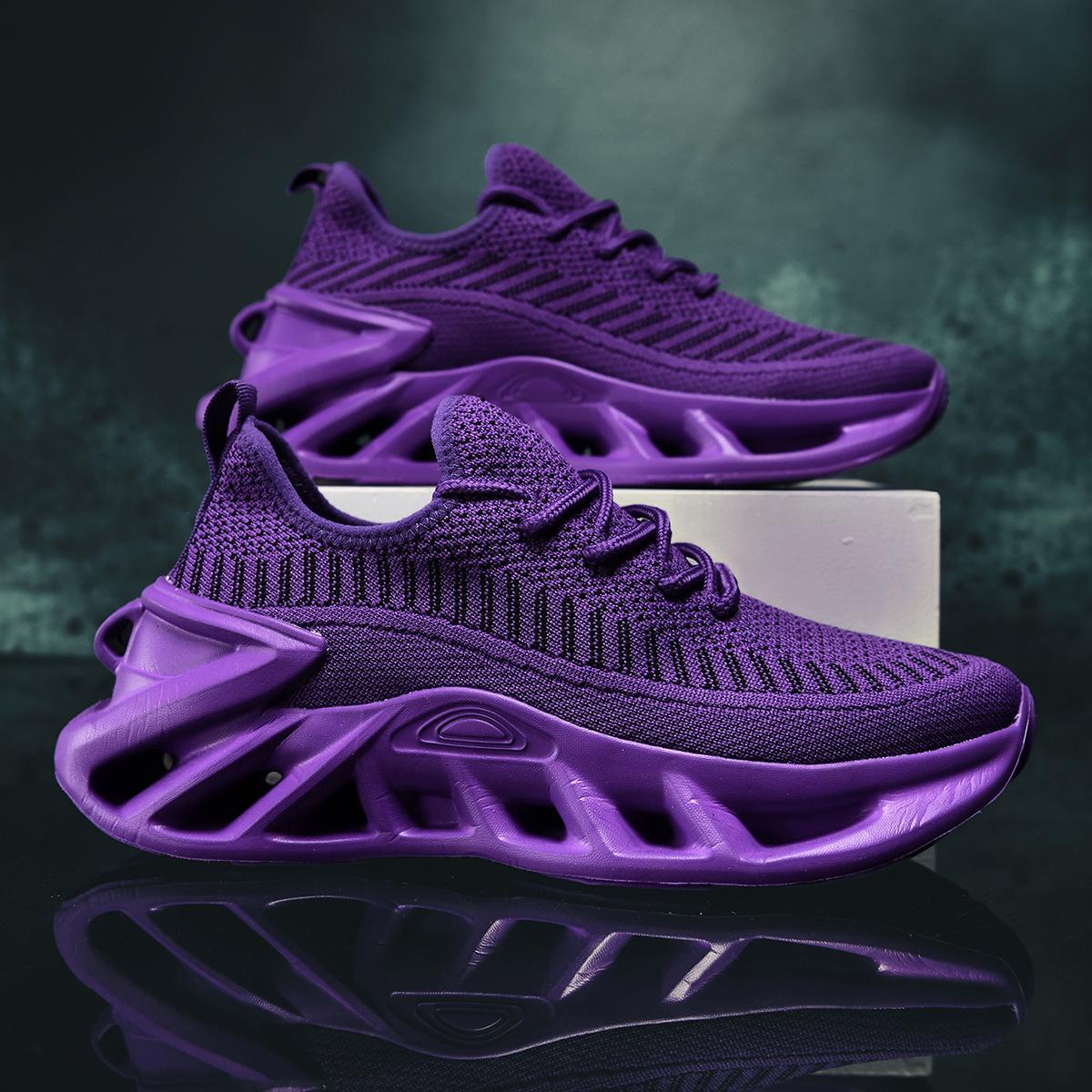 Girlsiii Shoes Men's Purple Shoes, Four Seasons Shoes, Breathable Flying Mesh Mesh Shoes, Soft Soles, Light Weight, Increased Leisure Running Shoes, A Cm