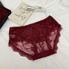 Elegant French Red Lace Low-Waist Thongs: Sexy & Festive Women's Wedding Panties