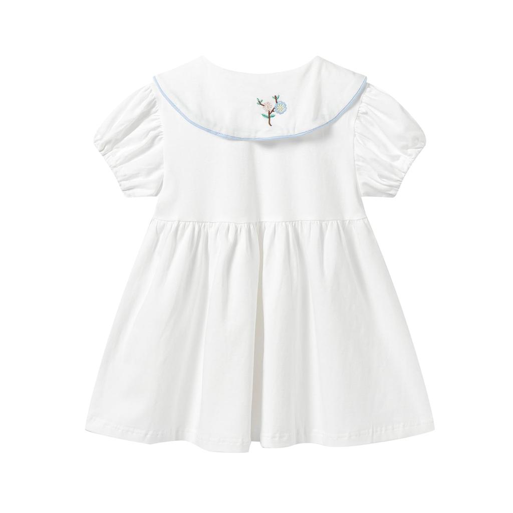 Baby Summer Short Puff Sleeve Embroidered Collared Dress for Toddler Size 90 [LSMUDKINGDOM] One-Piece A-Line Girls, White,