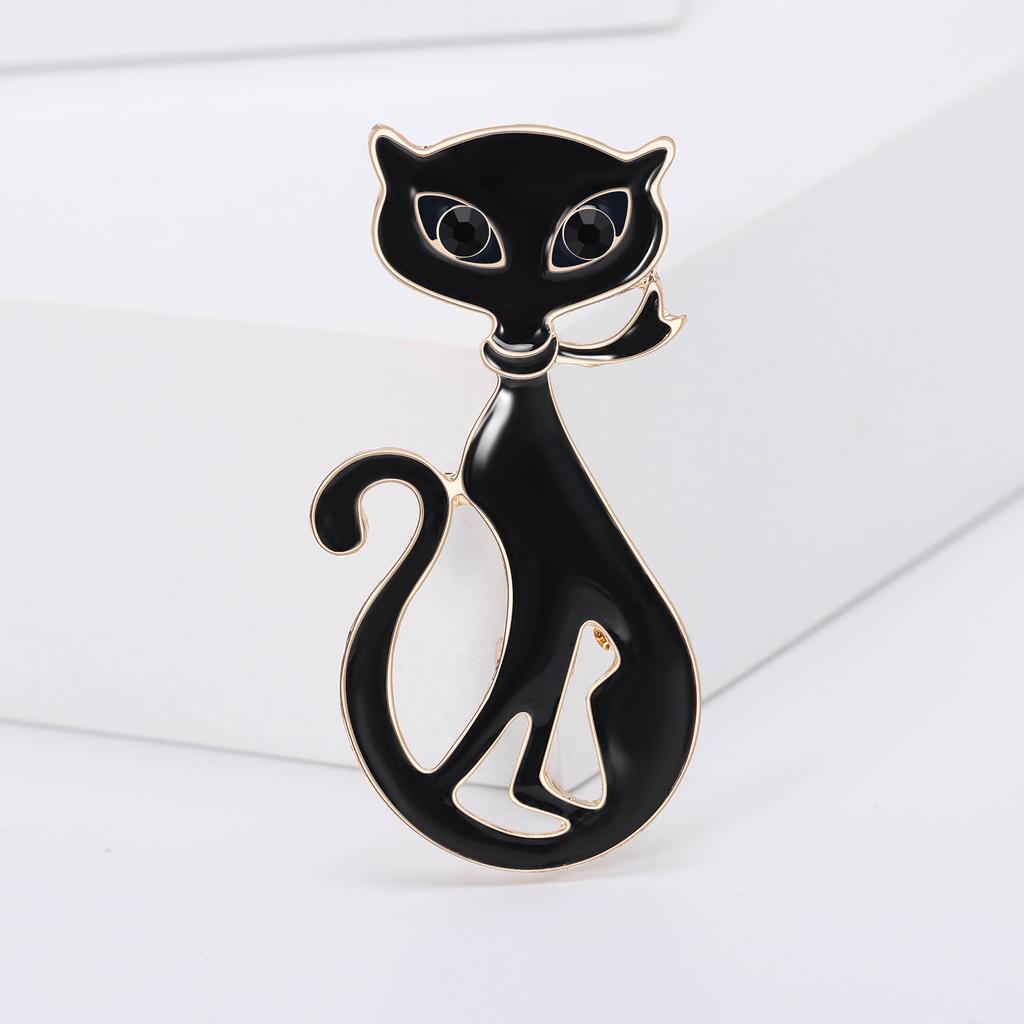 Fashion Enamel Kitten Brooches for Women Rhinestone Animal Pin Cat Lapel Pins Event Party Gifts Decoration Clothes Accessories