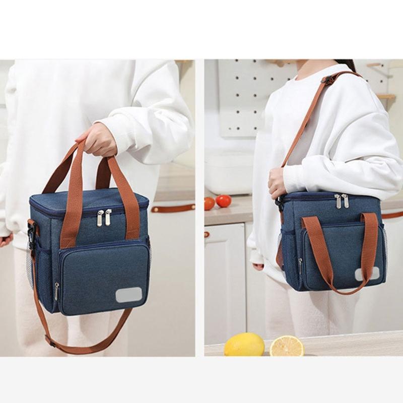 Insulated Food Container with Shoulder Belt Waterproof Lunch Storage Bag Large Capacity Multiple Pockets Box for Meal
