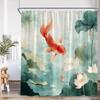 Japanese Style Shower Curtain Pink Cherry Blossom Floral White Crane Mountain Koi Carp Ink Scenery Modern Bathroom Curtain Decor