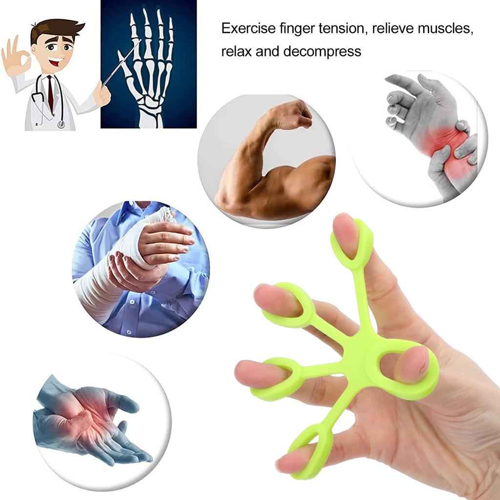 2pcs Portable Silicone Finger Stretcher High Elasticity Five Fingers Stretch Band for Guitarist Green Grey 8.8lb