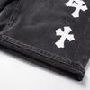 CHROME HEARTS Herren Schwarze Denim Shorts mit Weißen Kreuz-Aufnähern Baggy Streetwear Jorts
