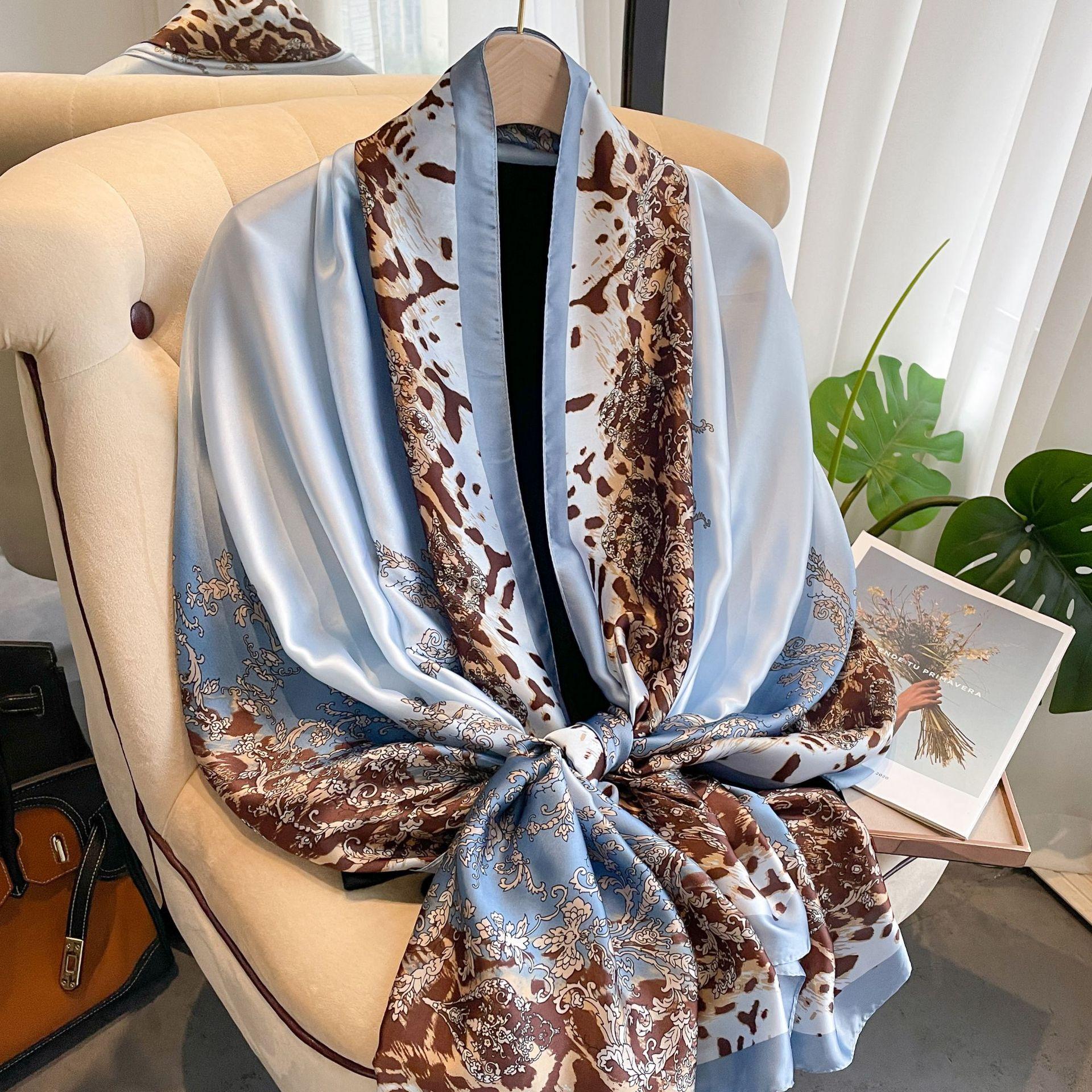 

Высококачественные роскошные шелковые шарфы, повязка на голову, шарфы, шейный шарф для женщин, шелковый шарф с цепочкой, женская декоративная шаль 180*90cm