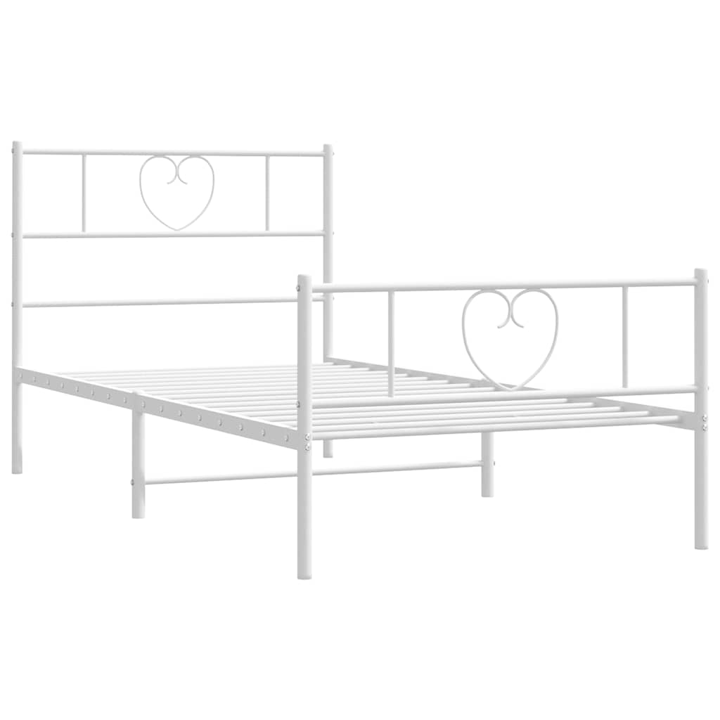 Metal Bed Frame with Headboard and Footboard White 100 x 190 cm